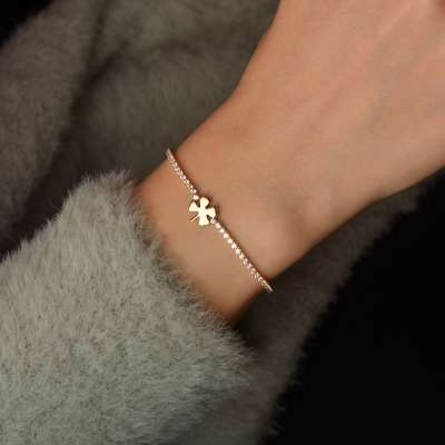 14 Ayar Altın Taşlı Yonca Bileklik - ENGİNGOLD ALN