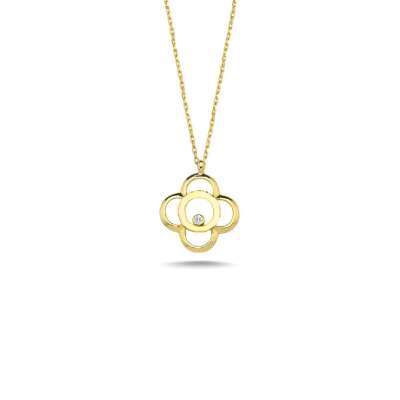 14 Ayar Altın Taşlı Yonca Kolye - ENGİNGOLD