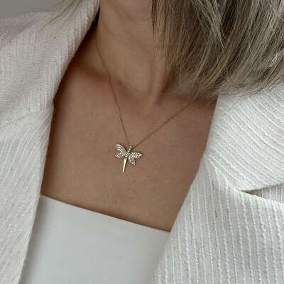 14 Ayar Altın Taşlı Yusufçuk Kolye – Zarif & Işıltılı - 2