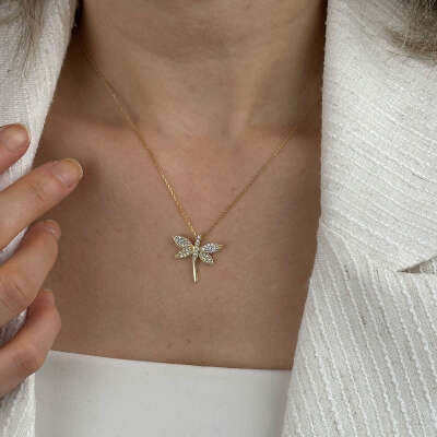 14 Ayar Altın Taşlı Yusufçuk Kolye – Zarif & Işıltılı - 3