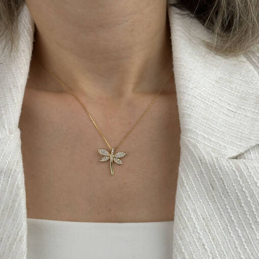 14 Ayar Altın Taşlı Yusufçuk Kolye – Zarif & Işıltılı - 4