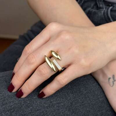 14 Ayar Altın Taşlı Yüzük – Zirkonlu Regold Tasarım - 4