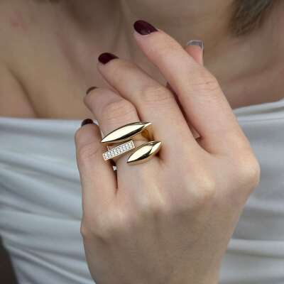 14 Ayar Altın Taşlı Yüzük – Zirkonlu Regold Tasarım - 6