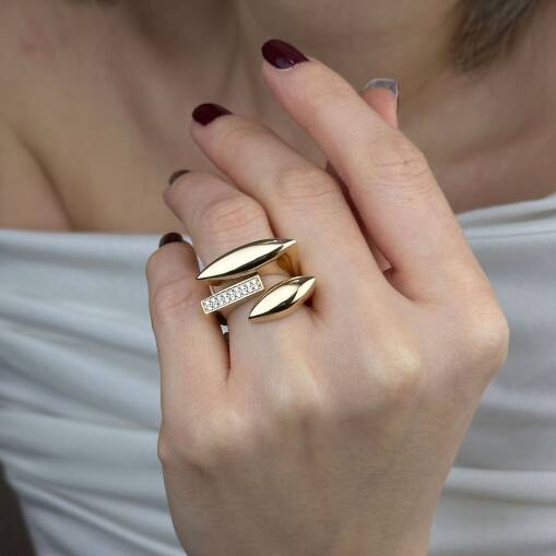 14 Ayar Altın Taşlı Yüzük – Zirkonlu Regold Tasarım - 6