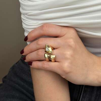 14 Ayar Altın Taşlı Yüzük – Zirkonlu Üçgen Form - 5