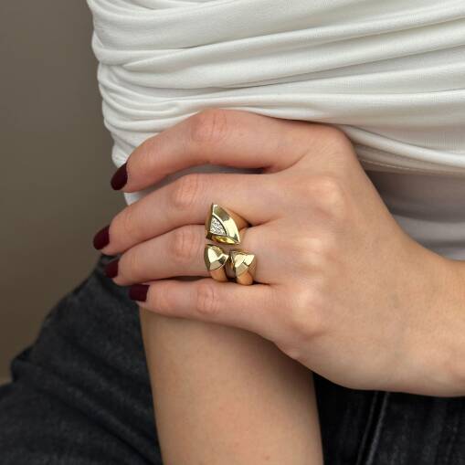 14 Ayar Altın Taşlı Yüzük – Zirkonlu Üçgen Form - 5