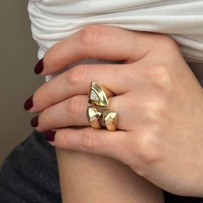 14 Ayar Altın Taşlı Yüzük – Zirkonlu Üçgen Form - 6