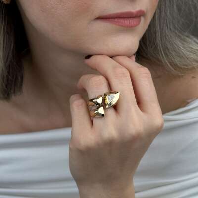 14 Ayar Altın Taşlı Yüzük – Zirkonlu Üçgen Form - 3