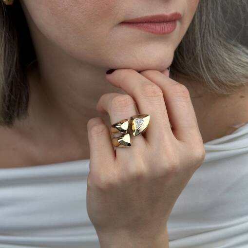 14 Ayar Altın Taşlı Yüzük – Zirkonlu Üçgen Form - 3