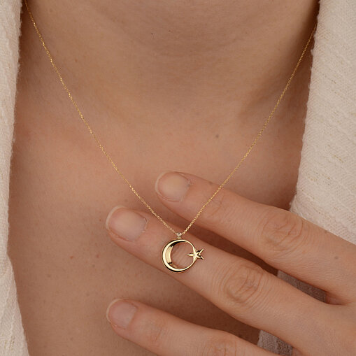 14 Ayar Altın Taşsız Ayyıldız Kolye - 2