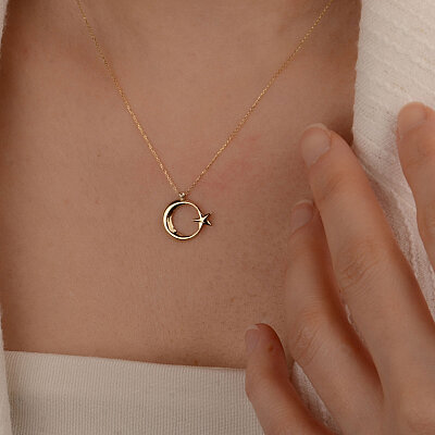 14 Ayar Altın Taşsız Ayyıldız Kolye - 3