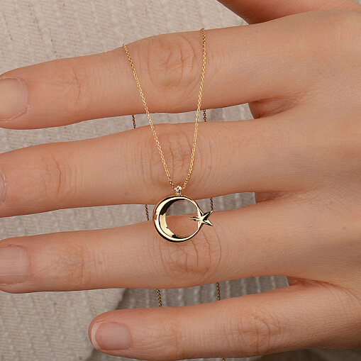 14 Ayar Altın Taşsız Ayyıldız Kolye - 4