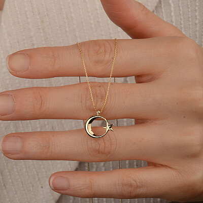 14 Ayar Altın Taşsız Ayyıldız Kolye - 5