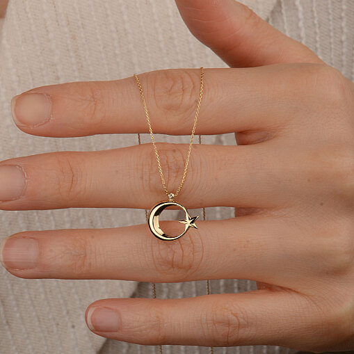 14 Ayar Altın Taşsız Ayyıldız Kolye - 5