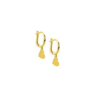 14 Ayar Altın Taşsız Kalp Küpe - 2