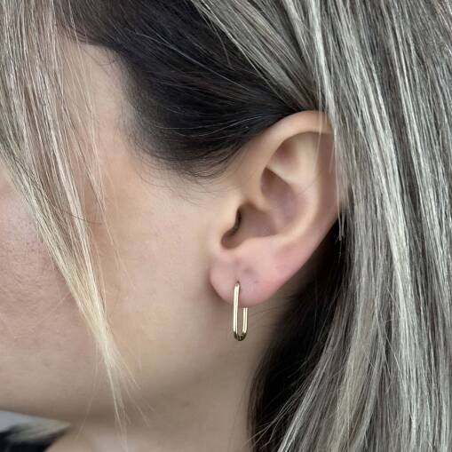 14 Ayar Altın Taşsız Oval Dikdörtgen Küpe – Zarif Tasarım - 1