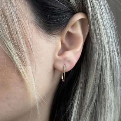 14 Ayar Altın Taşsız Oval Dikdörtgen Küpe – Zarif Tasarım - 3