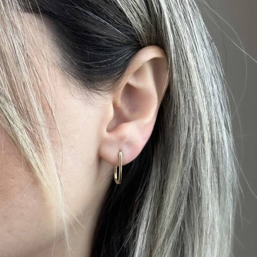 14 Ayar Altın Taşsız Oval Dikdörtgen Küpe – Zarif Tasarım - 4