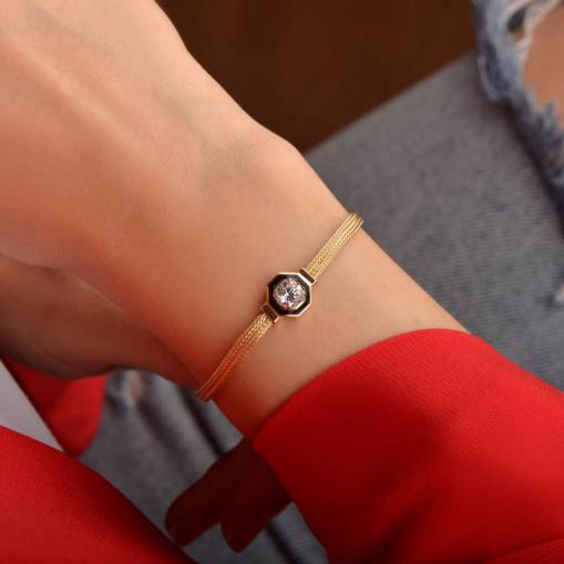 14 Ayar Altın Tektaş Bileklik - 1