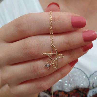 14 Ayar Altın Tektaş Yıldız Figürlü Kolye