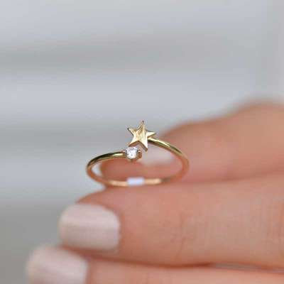 14 Ayar Altın Tektaş Yıldız Figürlü Yüzük - 2