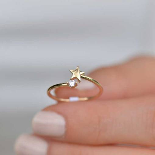 14 Ayar Altın Tektaş Yıldız Figürlü Yüzük - 2