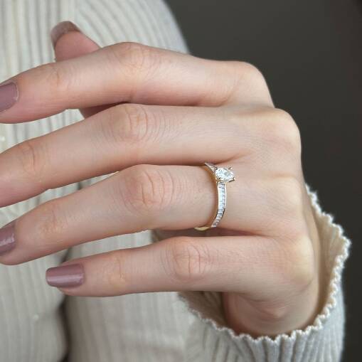 14 Ayar Altın Tektaş Yüzük | Zarif Tek Taş Model - 5