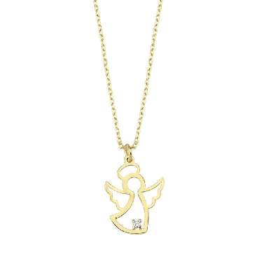 14 Ayar Altın Tektaşlı Melek Kolye - ENGİNGOLD