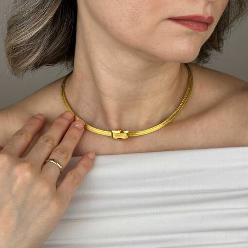 14 Ayar Altın Trabzon Hasır Kolye – İnce Üç Sıra Tasarım - 1