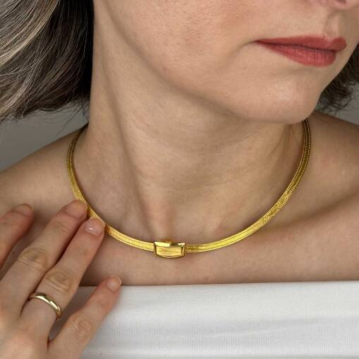 14 Ayar Altın Trabzon Hasır Kolye – İnce Üç Sıra Tasarım - 2