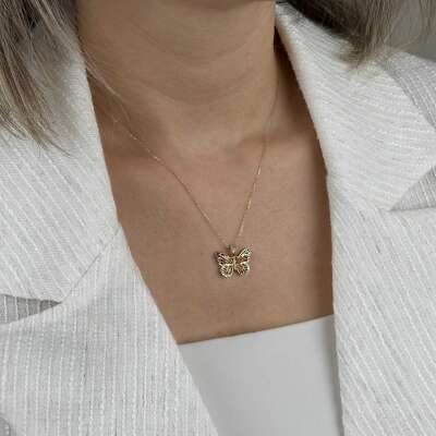 14 Ayar Altın Turuncu Mineli Kelebek Kolye