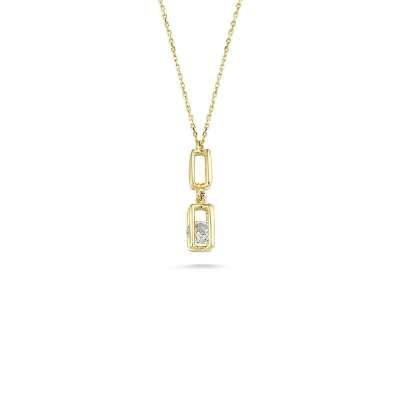 14 Ayar Altın Üç Boyutlu Tektaş Kolye - ENGİNGOLD