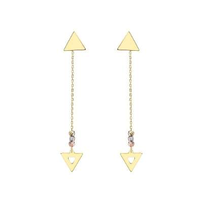 14 Ayar Altın Üçgen Pullu Küpe - ENGİNGOLD