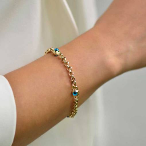 14 Ayar Altın Üçlü Nazar Boncuklu Bileklik - 2