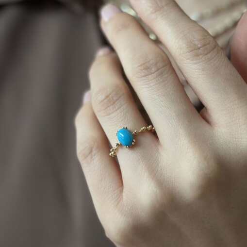 14 Ayar Altın Vintage Tasarım Firuze Taşlı Yüzük - 3