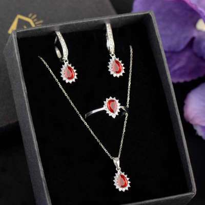 14 Ayar Altın Yakut Görünümlü Anturaj Set - ENGİNGOLD SRD