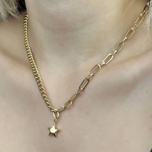 14 Ayar Altın Yıldız Kolye – Gurmet Zincir Çift Tasarım - 2