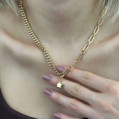 14 Ayar Altın Yıldız Kolye – Gurmet Zincir Çift Tasarım