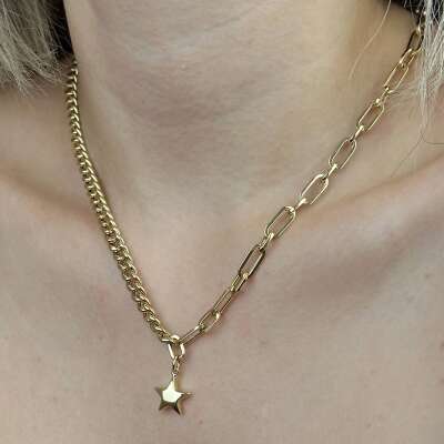 14 Ayar Altın Yıldız Kolye – Gurmet Zincir Çift Tasarım - 3