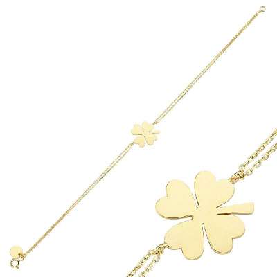 14 Ayar Altın Yonca Bileklik – Şans Sembolü Takı - ENGİNGOLD