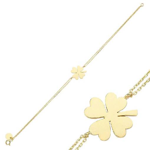 14 Ayar Altın Yonca Bileklik – Şans Sembolü Takı - 1