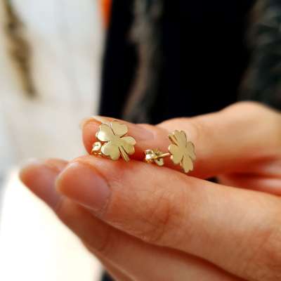 14 Ayar Altın Yonca Küpe - 2