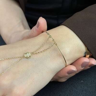 14 Ayar Altın Yonca Şahmeran Bileklik – Taşlı Ayarlanabilir Kelepçe - 4