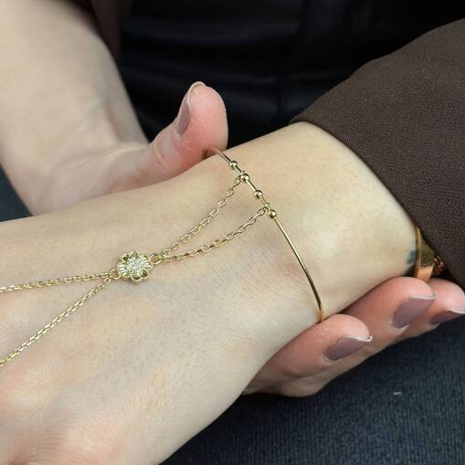 14 Ayar Altın Yonca Şahmeran Bileklik – Taşlı Ayarlanabilir Kelepçe - 4