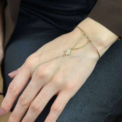 14 Ayar Altın Yonca Şahmeran Bileklik – Taşlı Ayarlanabilir Kelepçe - 2