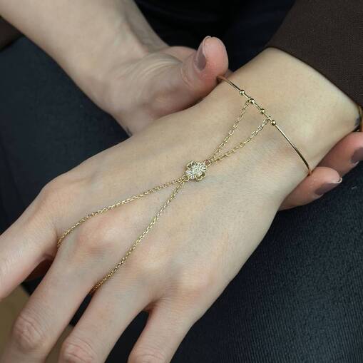 14 Ayar Altın Yonca Şahmeran Bileklik – Taşlı Ayarlanabilir Kelepçe - 3