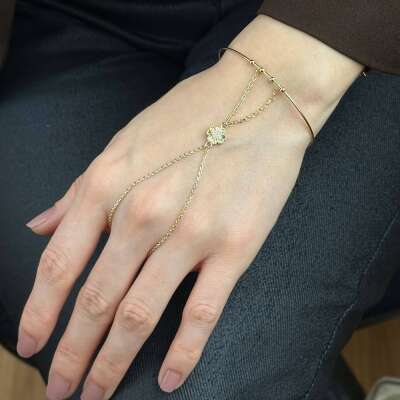 14 Ayar Altın Yonca Şahmeran Bileklik – Taşlı Ayarlanabilir Kelepçe - 6