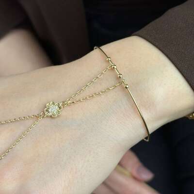 14 Ayar Altın Yonca Şahmeran Bileklik – Taşlı Ayarlanabilir Kelepçe - 5