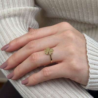 14 Ayar Altın Yonca Yüzük – Şans ve Zarafet - 4