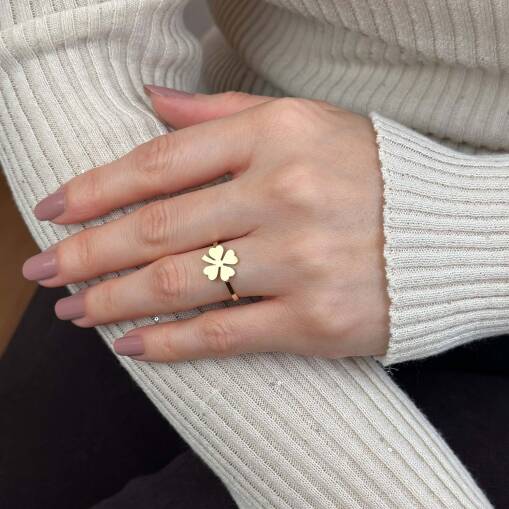 14 Ayar Altın Yonca Yüzük – Şans ve Zarafet - 5